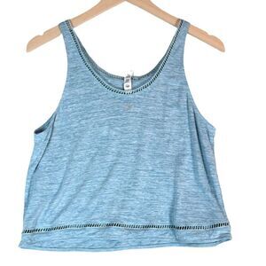 Alo Yoga Tank Top Size Small Blue Slub Knit Cropped Laser Cut Hem Lightweight
